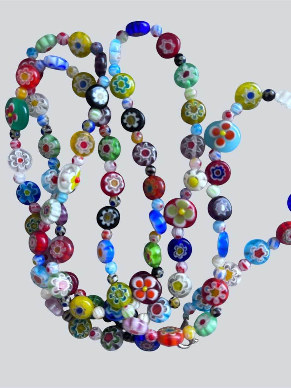 Millefiori artisan colorful floral long beaded dopamine necklace - Picture 10 of 10